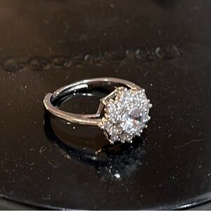 CUBIC ZIRCONIA CLUSTER STATEMENT COCKTAIL RING WITH STAMPED .925 ADJUSTABLE